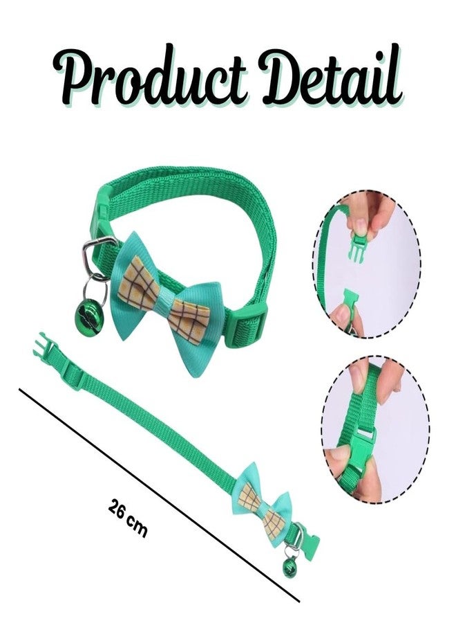 PET FUN Nylon Adjustable Cat & Dog Necklace Collar with Stylish Kitty Bow Tie & Bell | Soft, Durable & Safe Kitten & Puppies Collar with Secure Buckle & Leash Attachment Set (10mm) (Pack of 2) - Image 2